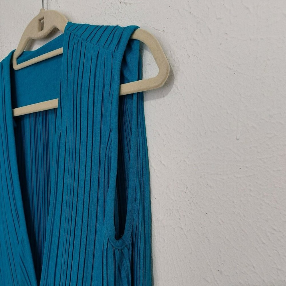 Zara Bright Turquoise Pleated V-Neck Maxi Dress - Picture 11 of 16